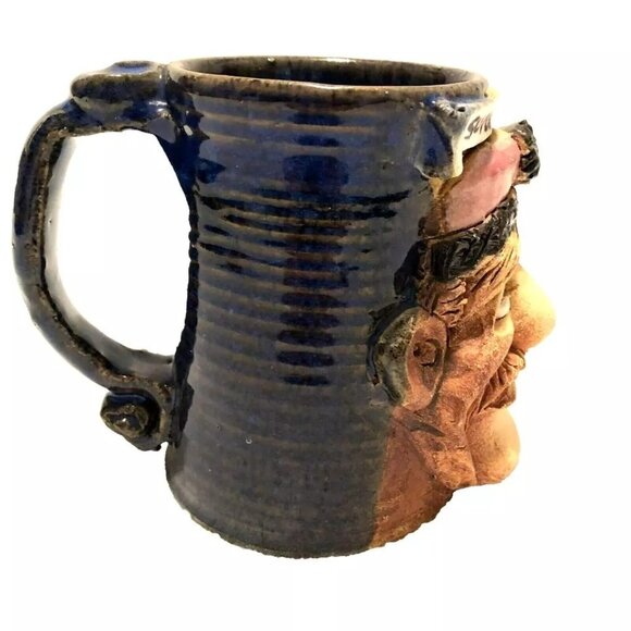 UGLY FACE COFFEE MUG SUPER SKIER 3D POTTERY SIGNED MCALLISTER 1992 4.5" TALL - Picture 3 of 4